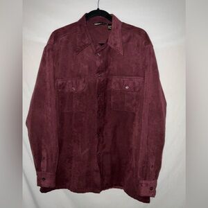 Massini Burgundy Velvet-Style Button-Up Shirt - Size Large‎